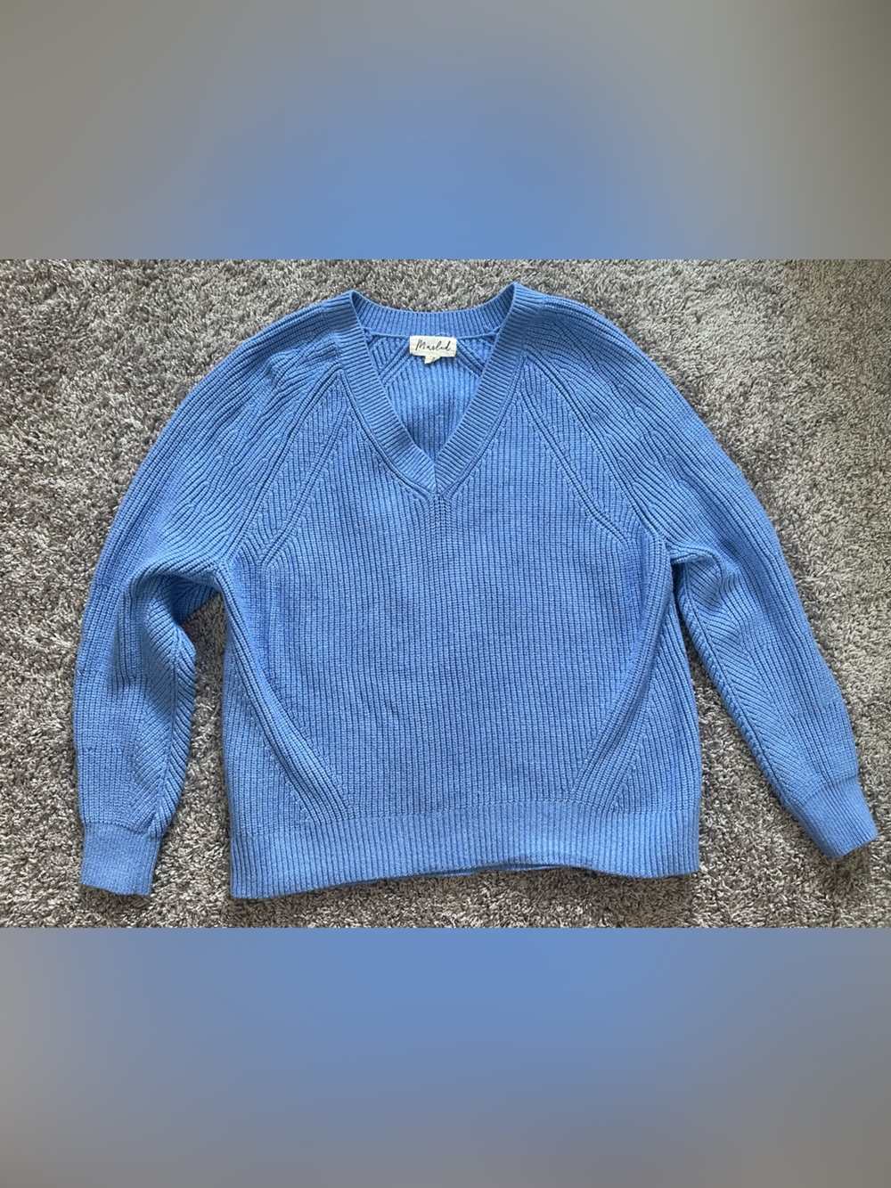 Marled Light Blue Periwinkle V-Neck Ribbed Sweater